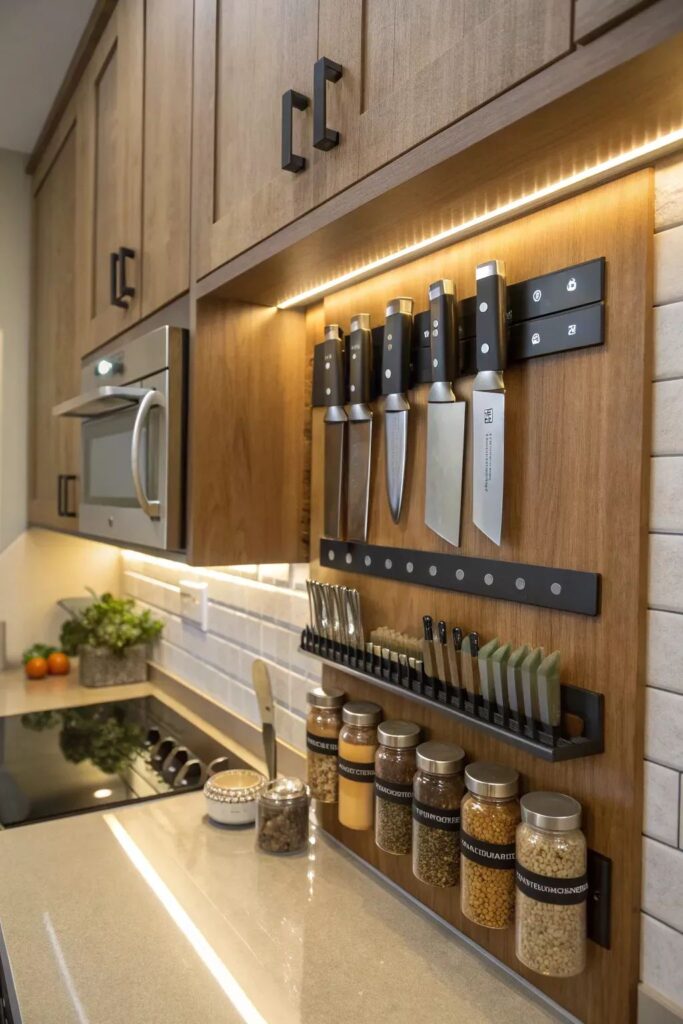 Add Magnetic Knife Strips and Spice Racks