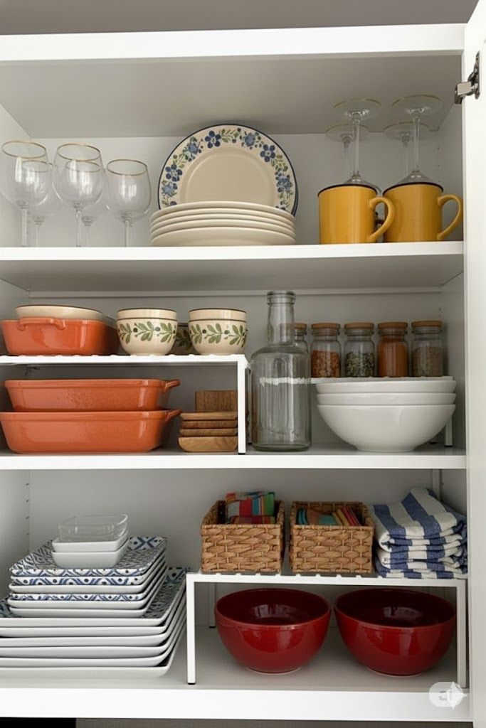 Use Stackable Shelves Inside Cabinets